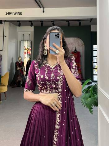 AAWIYA 1404 WINE DESIGNER LEHENGA CHOLI WHOLESALER IN SURAT